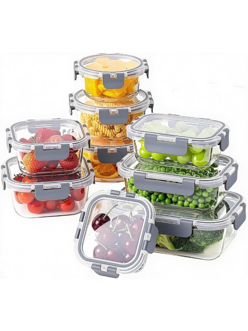 18-Piece Glass Meal Prep Containers with Snap Lock Lids - Airtight Food Storage